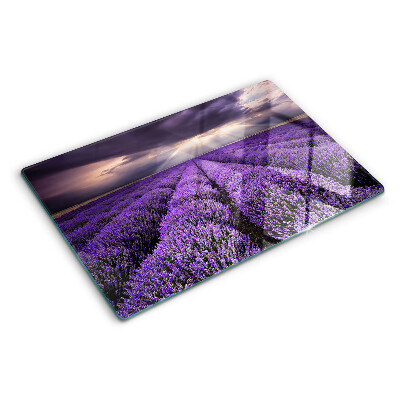 Chopping board glass Lavender field with sunset