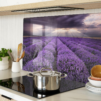Chopping board glass Lavender field with sunset