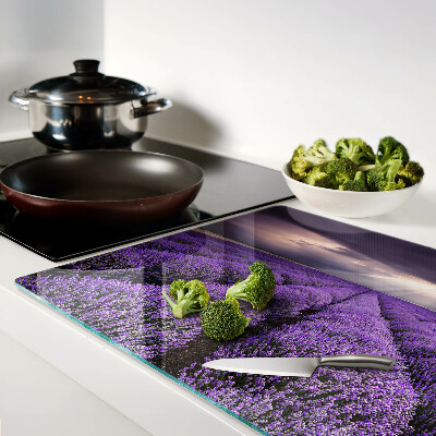 Chopping board glass Lavender field with sunset
