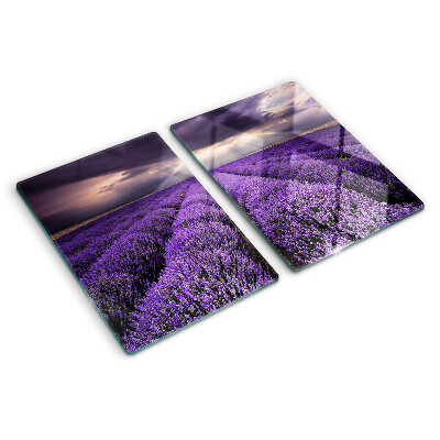 Chopping board glass Lavender field with sunset