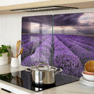 Chopping board glass Lavender field with sunset