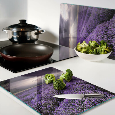 Chopping board glass Lavender field with sunset