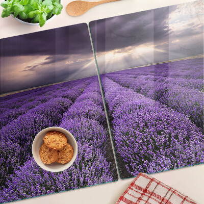 Chopping board glass Lavender field with sunset