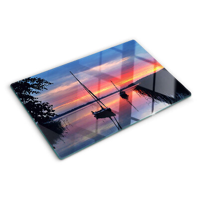 Glass chopping board Sunset over the lake