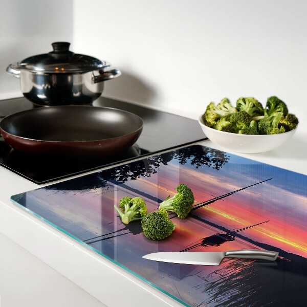 Glass chopping board Sunset over the lake