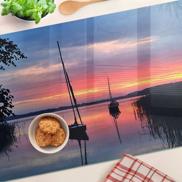 Glass chopping board Sunset over the lake