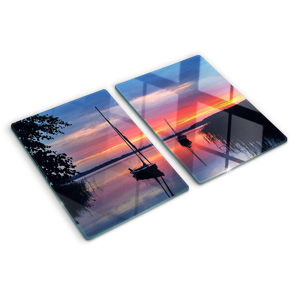 Glass chopping board Sunset over the lake