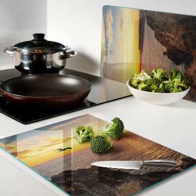 Glass cutting board Sunset over the sea