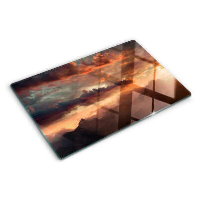 Glass kitchen board Sunset over the mountains