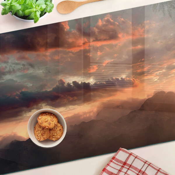 Glass kitchen board Sunset over the mountains