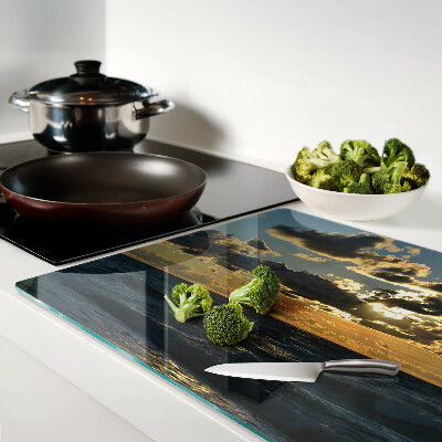 Chopping board glass Sunset over the sea