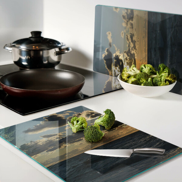 Chopping board glass Sunset over the sea