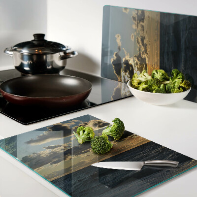 Chopping board glass Sunset over the sea