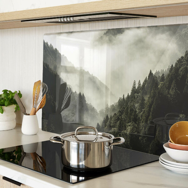 Glass kitchen board Mountain landscape with fog