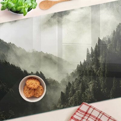 Glass kitchen board Mountain landscape with fog