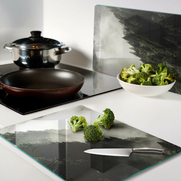 Glass kitchen board Mountain landscape with fog