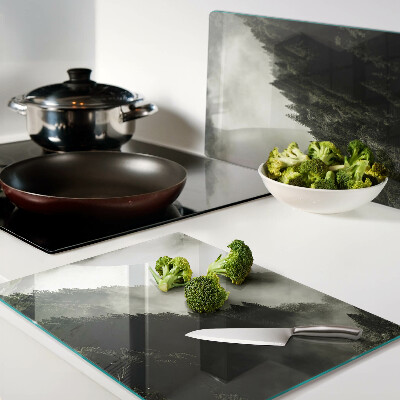 Glass kitchen board Mountain landscape with fog