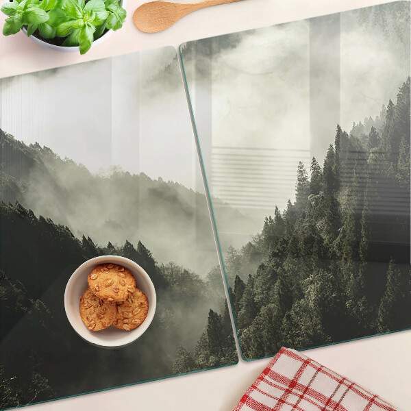 Glass kitchen board Mountain landscape with fog