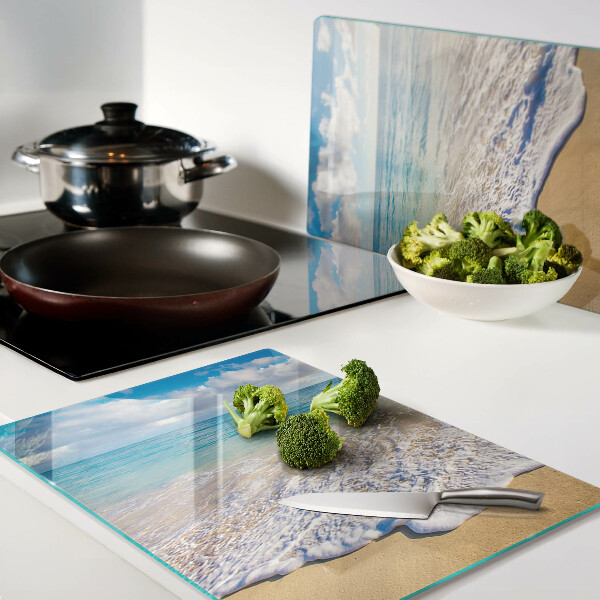 Chopping board Beach with waves and clouds