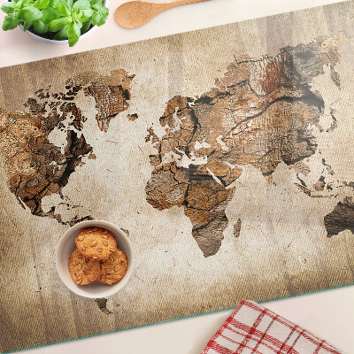 Glass chopping board Vintage world map