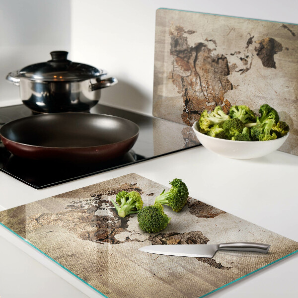 Glass chopping board Vintage world map