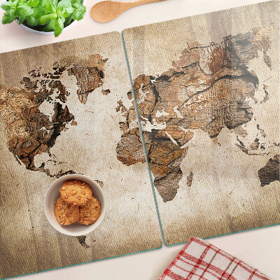 Glass chopping board Vintage world map
