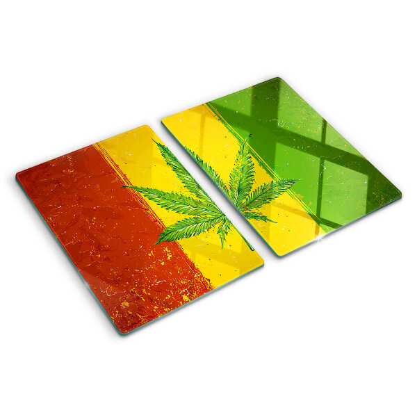 Glass cutting board Cannabis leaf on a colorful background