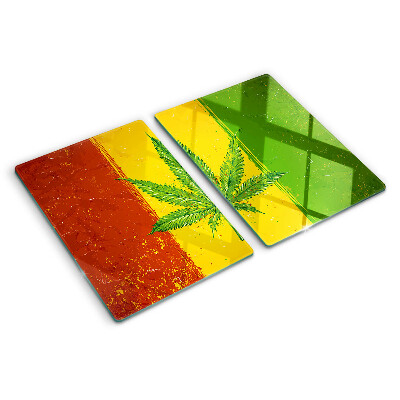 Glass cutting board Cannabis leaf on a colorful background