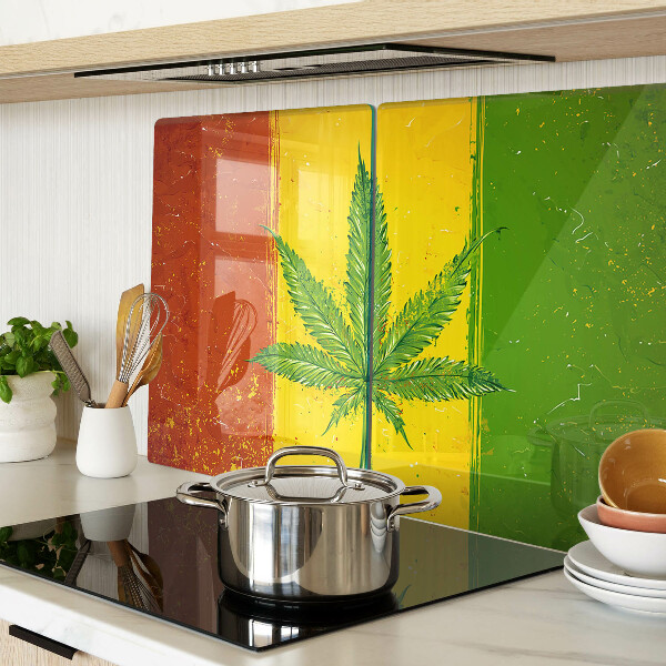 Glass cutting board Cannabis leaf on a colorful background