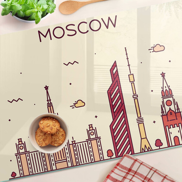 Chopping board glass Moscow skyline illustration