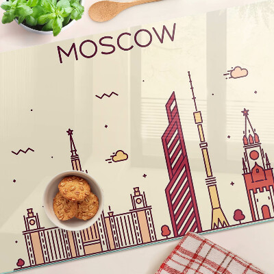 Chopping board glass Moscow skyline illustration