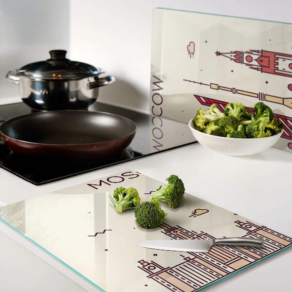 Chopping board glass Moscow skyline illustration