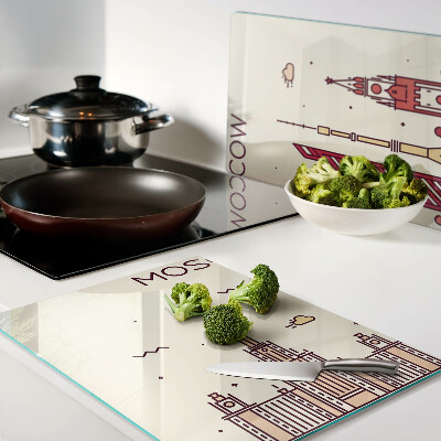 Chopping board glass Moscow skyline illustration