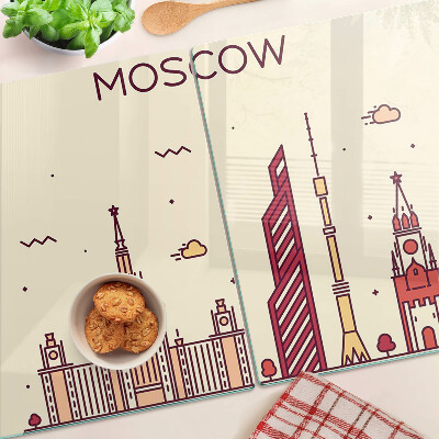 Chopping board glass Moscow skyline illustration