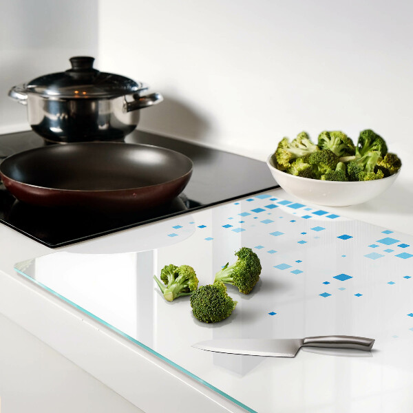 Glass cutting board Blue squares on a white background