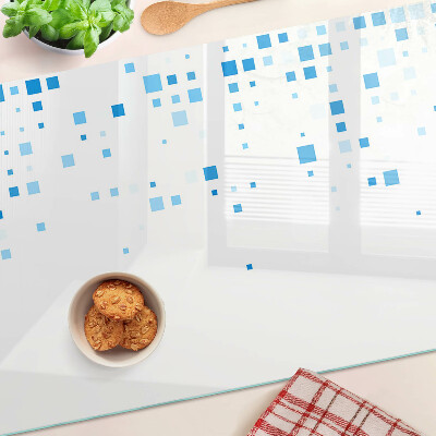 Glass cutting board Blue squares on a white background