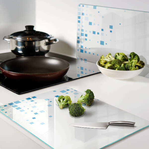 Glass cutting board Blue squares on a white background