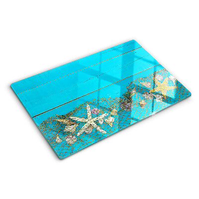Cutting board Seashells and sea stars in a net