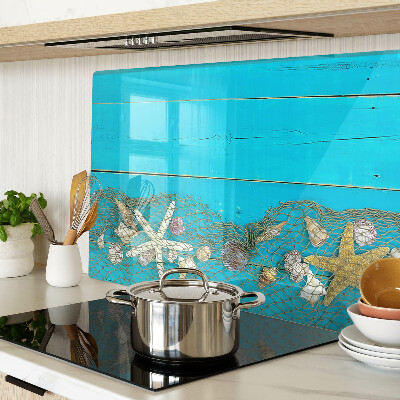Cutting board Seashells and sea stars in a net