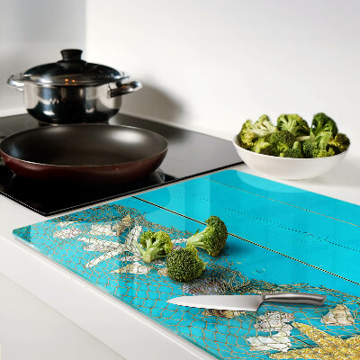 Cutting board Seashells and sea stars in a net