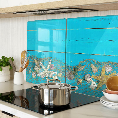 Cutting board Seashells and sea stars in a net