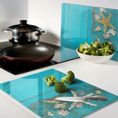 Cutting board Seashells and sea stars in a net