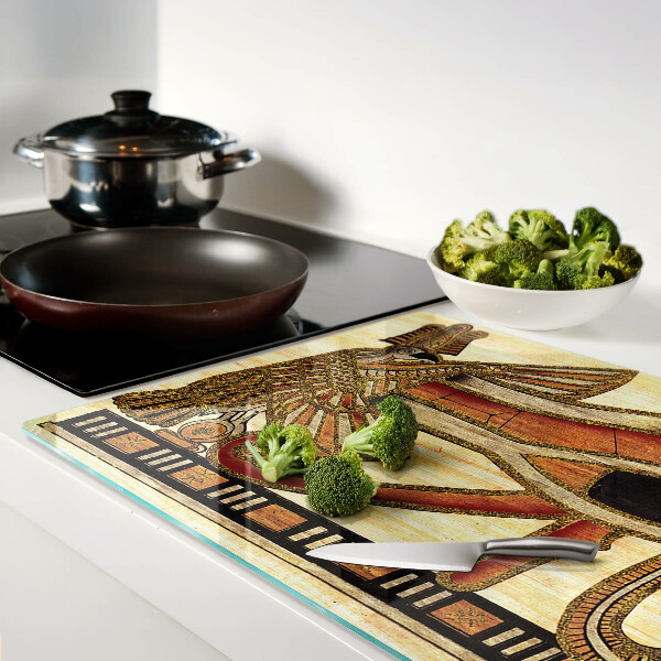 Glass chopping board Egyptian hieroglyph motif