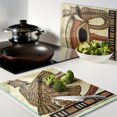 Glass chopping board Egyptian hieroglyph motif