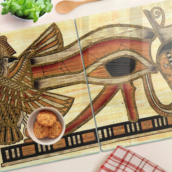 Glass chopping board Egyptian hieroglyph motif