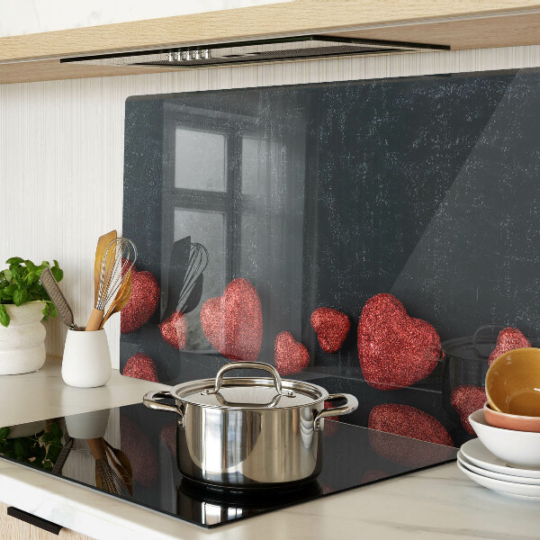 Glass chopping board Red hearts on a dark background