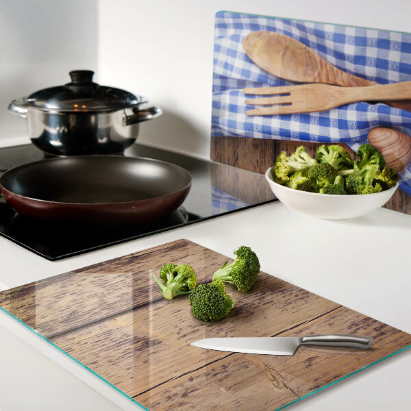Glass kitchen board Kitchen theme with wooden accessories
