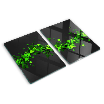 Glass kitchen board Green triangles on a black background