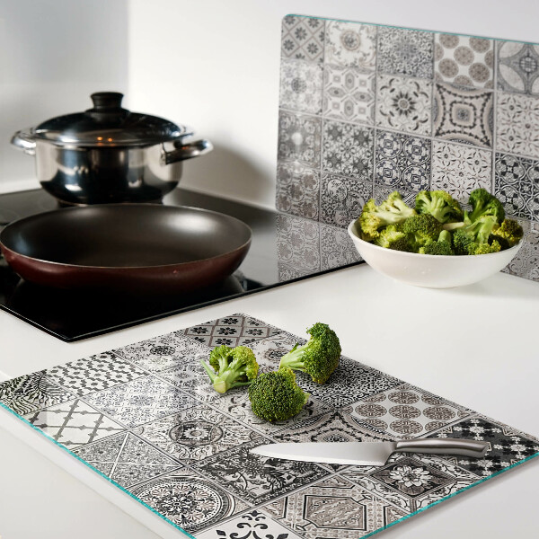 Glass kitchen board Tile patterns in shades of gray