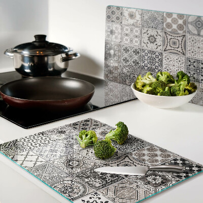 Glass kitchen board Tile patterns in shades of gray